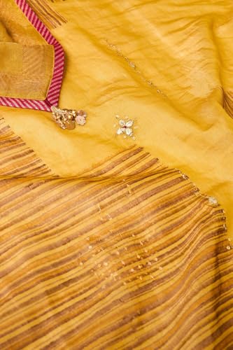Taneira Women Yellow Pure Tissue Cotton Printed Embroidered Saree with Unstitched Blouse Piece (SAIP20AC2558-Yellow)