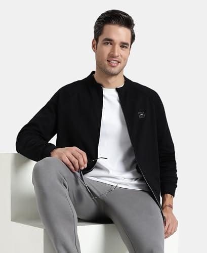 Jockey AM99 Men's Super Combed Cotton Rich Pique Fabric Jacket with Ribbed Cuffs_Black_M