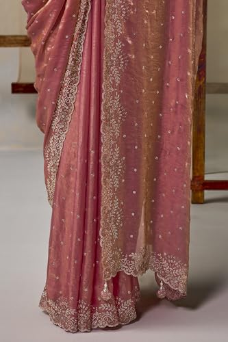 Soch Womens Peach Fendy Organza Embellished Saree With Stone Work