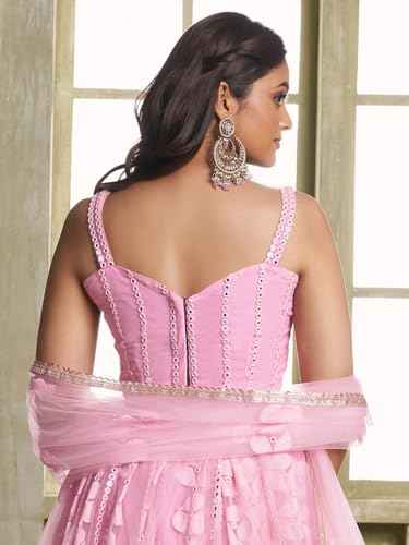 Zeel Clothing Women's Thread Sequins Work Embroidery Soft Net Lehenga Choli with Dupatta (NFH-2208-Pink-Women-Lehenga-Choli-Latest; Free Size)