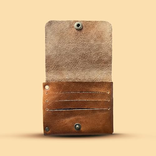 Strutt Crushed Textured Genuine Leather Batua Wallet for Men & Women | Handcrafted Tan Leather Cash & Card Holder | Snap Button Closure | Compact Ethnic Money Pouch