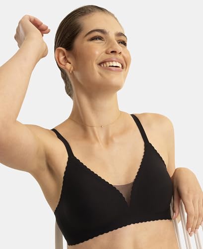 Jockey 1844 Women's Wirefree Padded Soft Touch Microfiber Elastane Medium Coverage Bonded Tech T-Shirt Bra with Reinforced Side Support_Black_32B