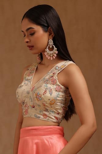 Soch Womens Light Gold Tissue Embroidered Padded Blouse with Zari