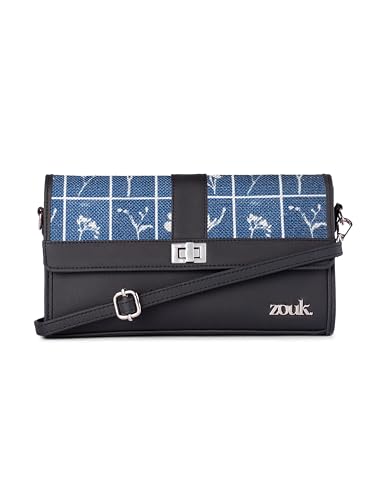 ZOUK Rhea Kapoor Tarini Clutch for Women | Elegant Flap Closure Evening Clutch | Detachable Adjustable Strap | Party & Formal Event Purse | Lakshadweep Azure