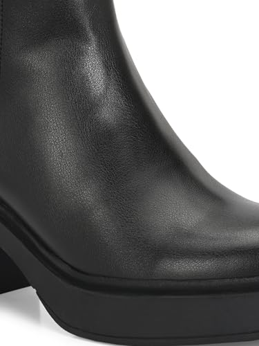 Delize Black Women calf high platform boots-66292-41