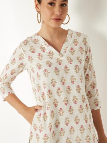 Max Women Floral Print Straight Kurta Set(Off White_M)