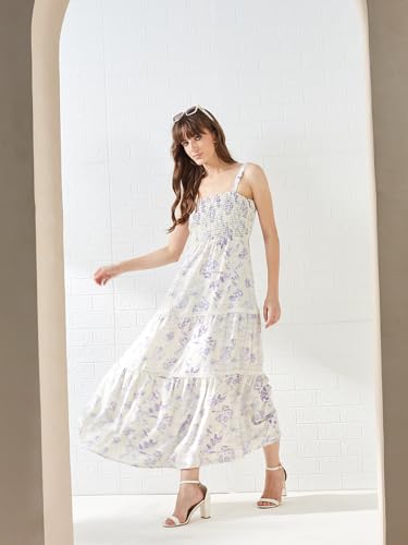 Latin Quarters Women's White Sleeveless Square Neck Printed Casual Maxi Dress_M