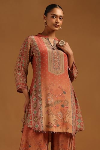 Soch Womens Rust Crepe Ethnic Motifs Co-Ords Set With Beads
