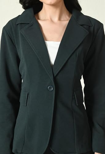 OFFICE PURPLE Women's Cotton Blend Solid Blazer & Pant Set with Camisole | Formal 3-Piece Set (Green, XL)