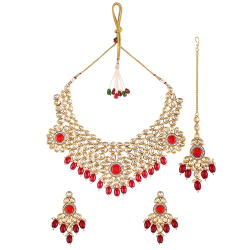 VOYLLA Kundan Elegance Opulent Teardrop Maang Tika Set For Women|Womens Jewellery Set|Gift For Women|Womens Gift|Gift For Her|
