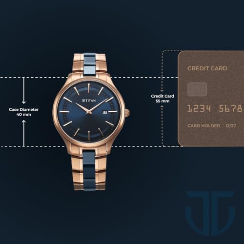 Titan Slim Ceramic Fusion Quartz Analog with Date Blue Dial Stainless Steel Strap Watch for Men