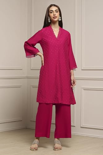 Biba Women Red Viscose Blend Straight Kurta Set_46