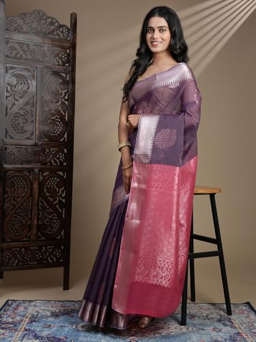 RAMRAJ COTTON Women Premium Traditional Saree| Elegant Ethnic Wear Saree |Ideal For Wedding & Festive (Semi Kora Cotton, Purple)