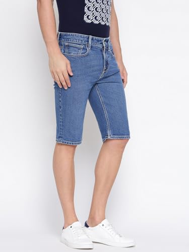 GUESS Blue Solid Mid Rise Slim Fit Denim Shorts