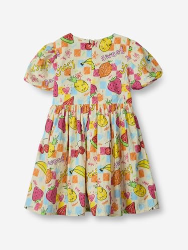 The Souled Store Summer Sweet Girls Short Sleeves Round Neck Multi Colored All Over Printed A Line Cotton Dresses (2-8 Yrs)