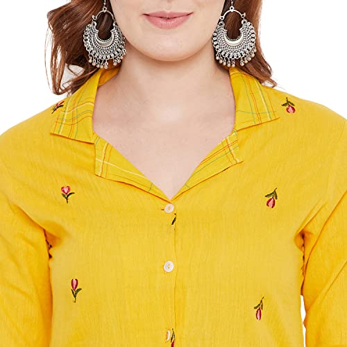 Rangavali Kurti Palazzo Set for Women | Readymade Straight Salwar Suit | Mangalgiri Cotton Straight Kurta for Womens | Printed Kurta with Printed Plazzo | 2 Pcs Set | L, 36 Yellow