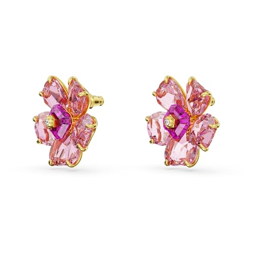 Swarovski Idyllia stud earrings, Flower, Pink, Gold-tone plated