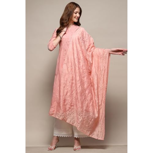 BIBA Women's Pink Polyester Solid Dupatta