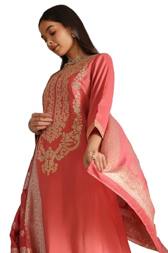 Soch Womens Pink Muslin Embroidered Suit Set With Zari