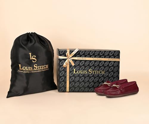 LOUIS STITCH Women's Rosewood Premium Slip-On Loafers with Buckle | Elegant Solid Slip-On Comfort Shoes for Casual and Formal Wear | Slip-On Loafer Shoes for Women | LSLD-BLR-HS02-RW | UK-5 Red