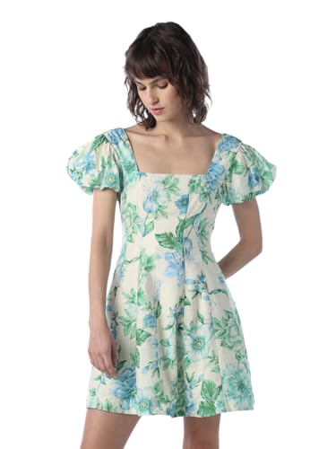 ONLY Women Floral Print Fit and Flare Green Dress