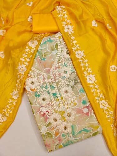 Leeli Peeri Designer Women's Chanderi Embroidery Work Unstitched Salwar Suit Dress Material