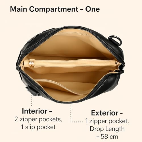 eske Mini Shoulder Bag for Women | Vegan Leather Sling Crossbody | Adjustable Strap | 2 Zip Pockets | 1 Slip Pocket | Lightweight Small Purse for Daily, Travel & Casual Use (Black Vanilla)