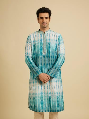 Manyavar Men's Art Silk Ombre Print Kurta Pyjama Set (Green,S)