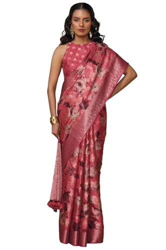 Soch Womens Rust Tussar Woven Design Saree With Tassels