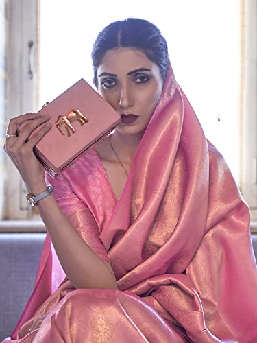 AKHILAM Women's Silk Blend Woven Design Saree With Unstitched Blouse Piece (Pink_KMBHP236001_RJ)