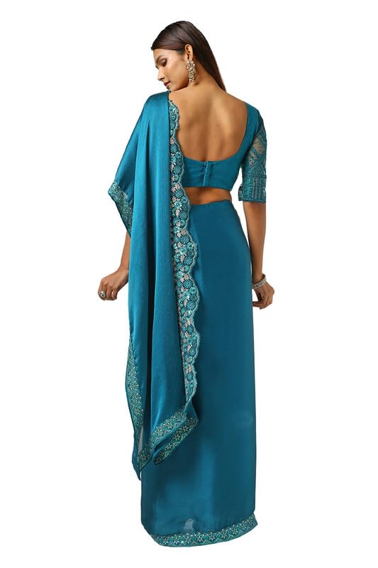 Soch Womens Teal Chiffon Embroidered Saree With Sequins