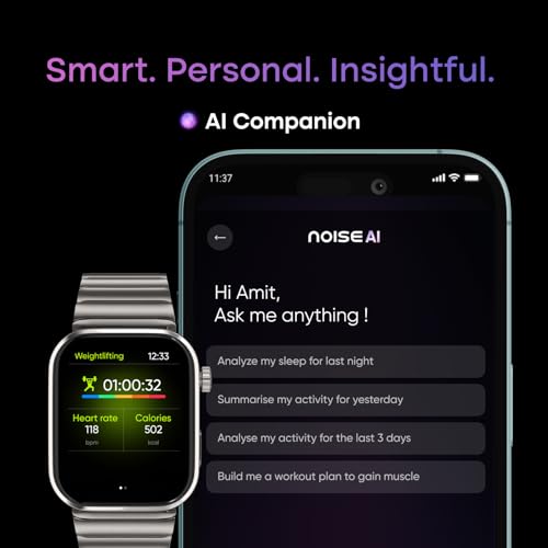 Noise Pro 6 Max Smart Watch:Intelligent with Noise AI, Endless AI Watch Faces, AI Companion, 1.96” AMOLED, Stainless Steel Build, Built-in GPS, 5 ATM, EN2 Processor, for iOS & Android(Chrome Black)