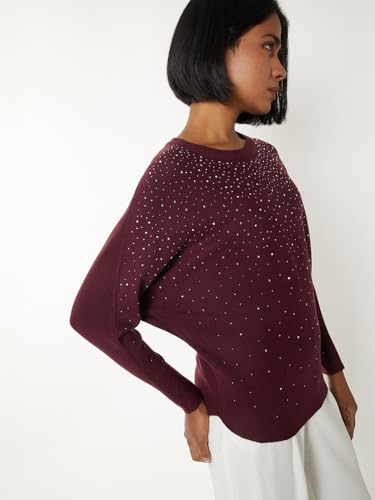 Max Women Embellished Sweater (Maroon_L)