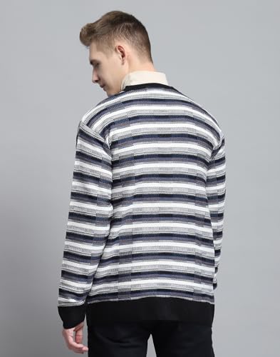 Monte Carlo Mens Self Design Black V Neck Full Sleeve Pullover_1243190VN-2