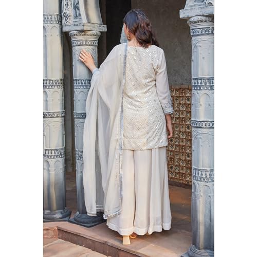 BIBA Women Cotton Blend Straight Embrodery Suit Set (SKDAAINA8900AW23OWHT_Off White