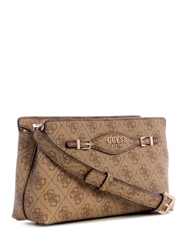 GUESS Latte Logo Printed Katya Top Zip Crossbody Bag