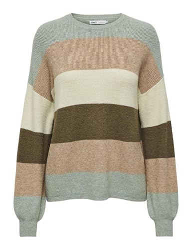 ONLY Women's Rayon Blend Round Neck Pullover Sweater (15220044-Hedge Green_Hedge