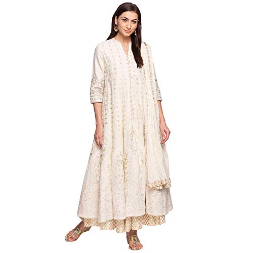 BIBA WOMEN EMBROIDERY FLARED SALWAR KURTA DUPATTA(SKD5876_OFF WHITE_36)