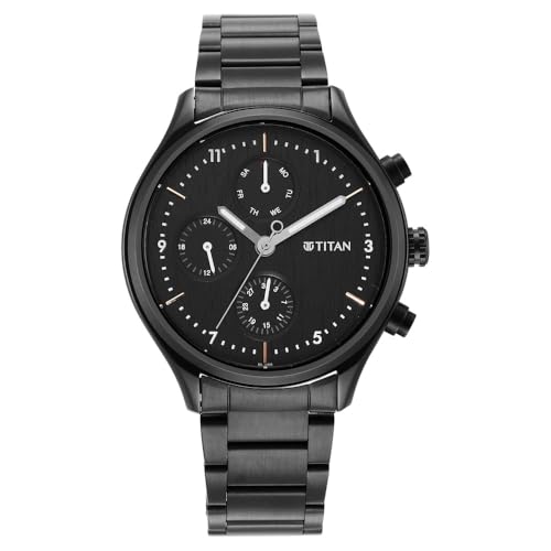 Titan Neo Quartz Multifunction Black Dial Black Stainless Steel Strap Watch for Men - NT1803NM01
