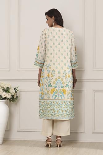 Biba Women Off White Cotton Straight Kurta_32