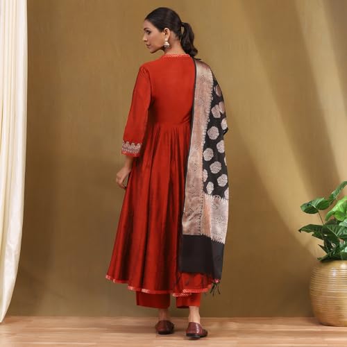 Biba Women's Polyester Blend Kurta Set (SKDASRTFES10130AW25RUST_Blue Rust