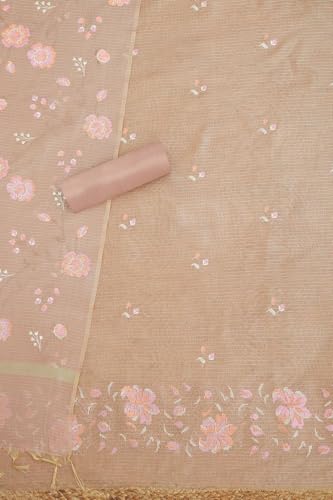 Soch Womens Beige Kota Shimmer Embroidered Unstitch Dress Material With Thread Work