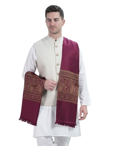 MANRA Men's Kashmiri Acro Wool Self Design Border Plain Shawl for Winter-Dark Purple