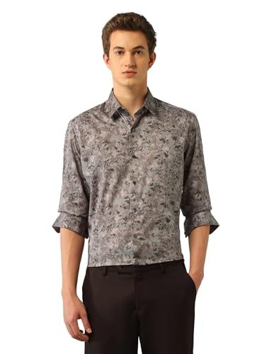 Arrow New York Men's Brown Floral Printed Spread Collar Full Sleeve Formal Cotton Slim Fit Shirt (ANAJSH1109_Brown_44)