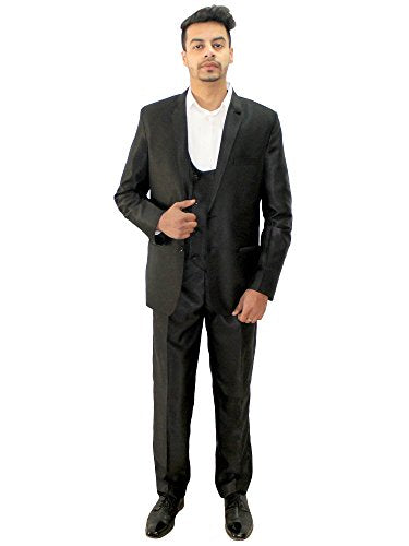 Matelco Men's Regular Fit 3-piece Suit (AD07RG01BK-XL_Black_X-Large)