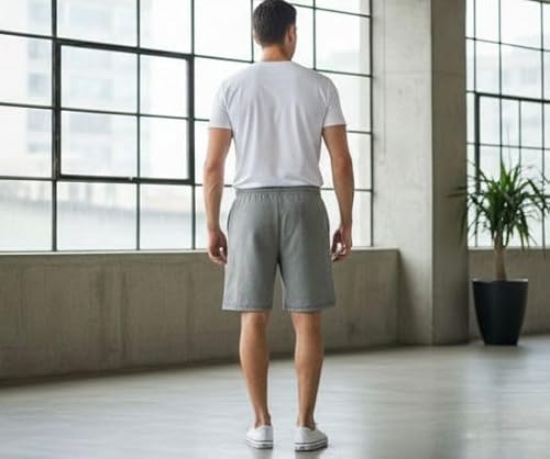 Imsa Moda Men’s Polycotton Relaxed Fit Shorts | Half Pant with Drawstring & 4 Pockets | Lightweight Casual Shorts for Men Grey