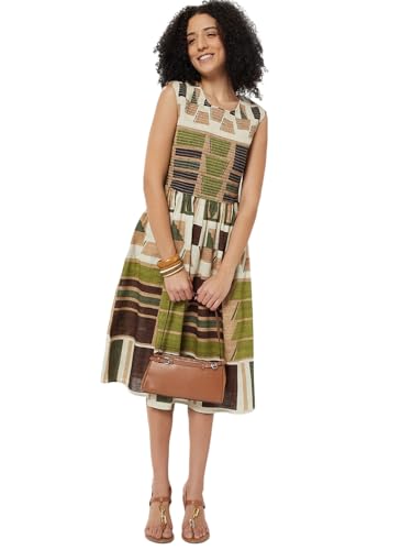 Max Kalki X Max Women Printed Smocked Midi Dress(Green_XL)