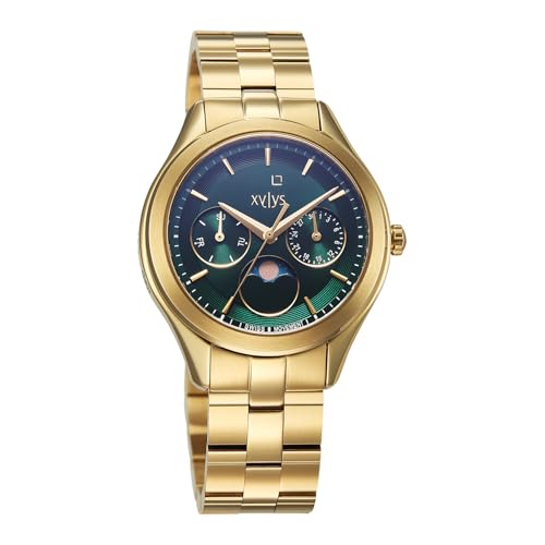 Xylys Amaris with Multifunction with Moon Phase Quartz Green Dial Golden Stainless Steel Strap Watch for Women - 45017YM01E