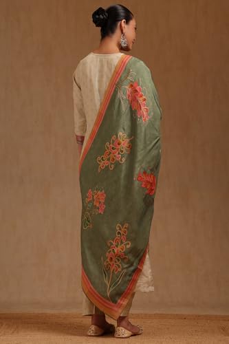 Soch Womens Off White Brocade Ethnic Motifs Suit Set With Cutdana