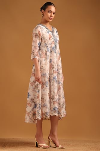 Soch Womens Off White Organza Botanical Dress with Beaded